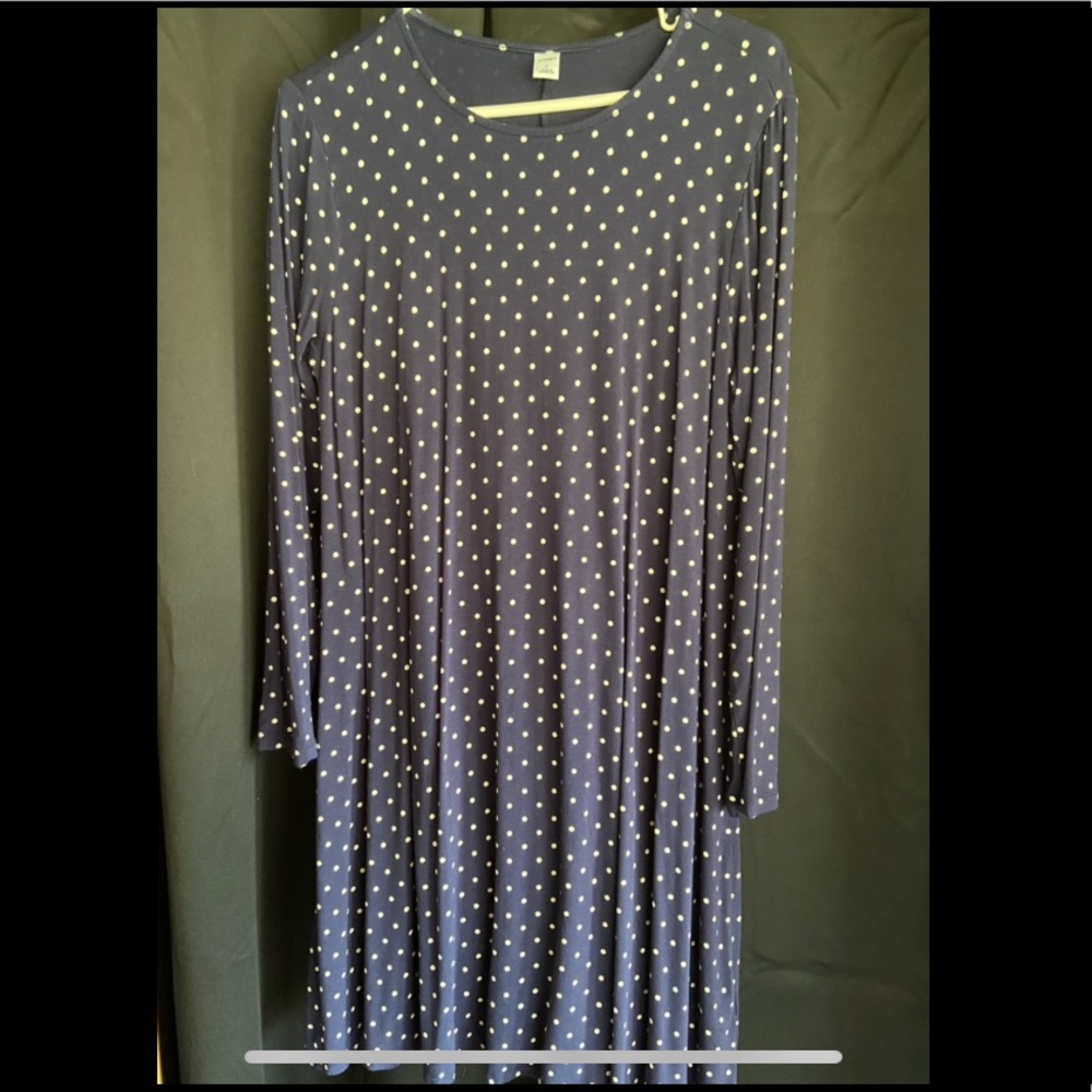 Old navy LS navy and white polka dot swing dress